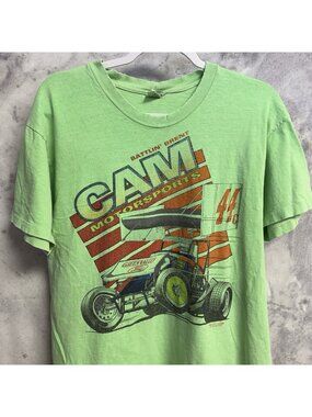 Vintage 80s Cam Motorsports Racing T Shirt Mens Large Battlin Brent Green 90s